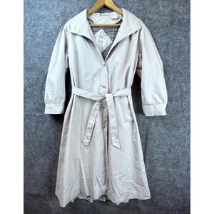 Vintage TJW By Mervyns Trench Coat Women 2P Gray Removable Lining Pleated Safari